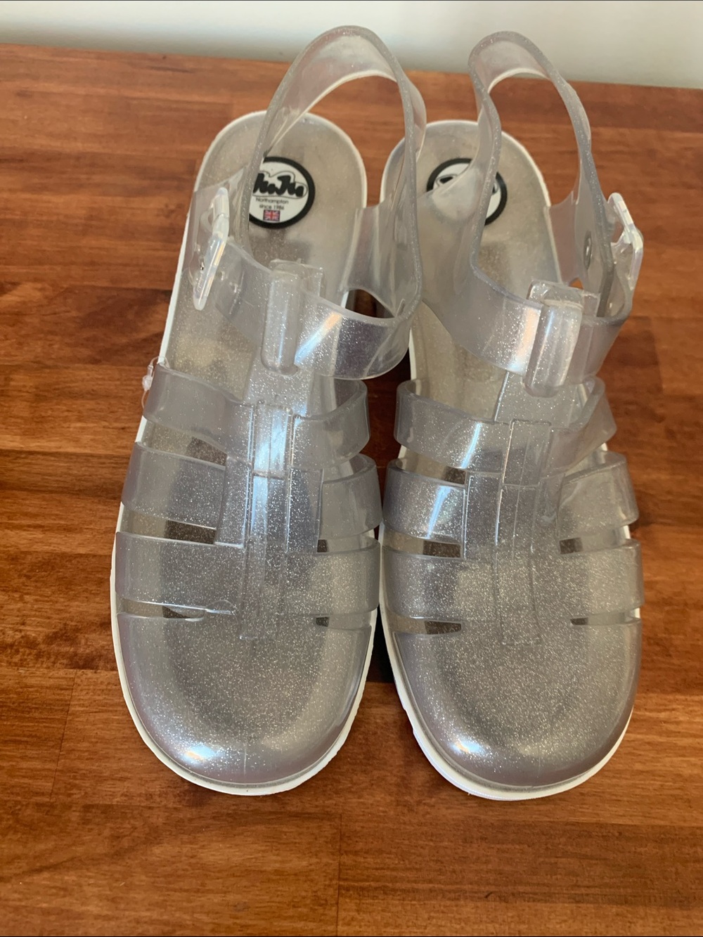 JuJu Silver Glitter Jelly Sandals with White Sole